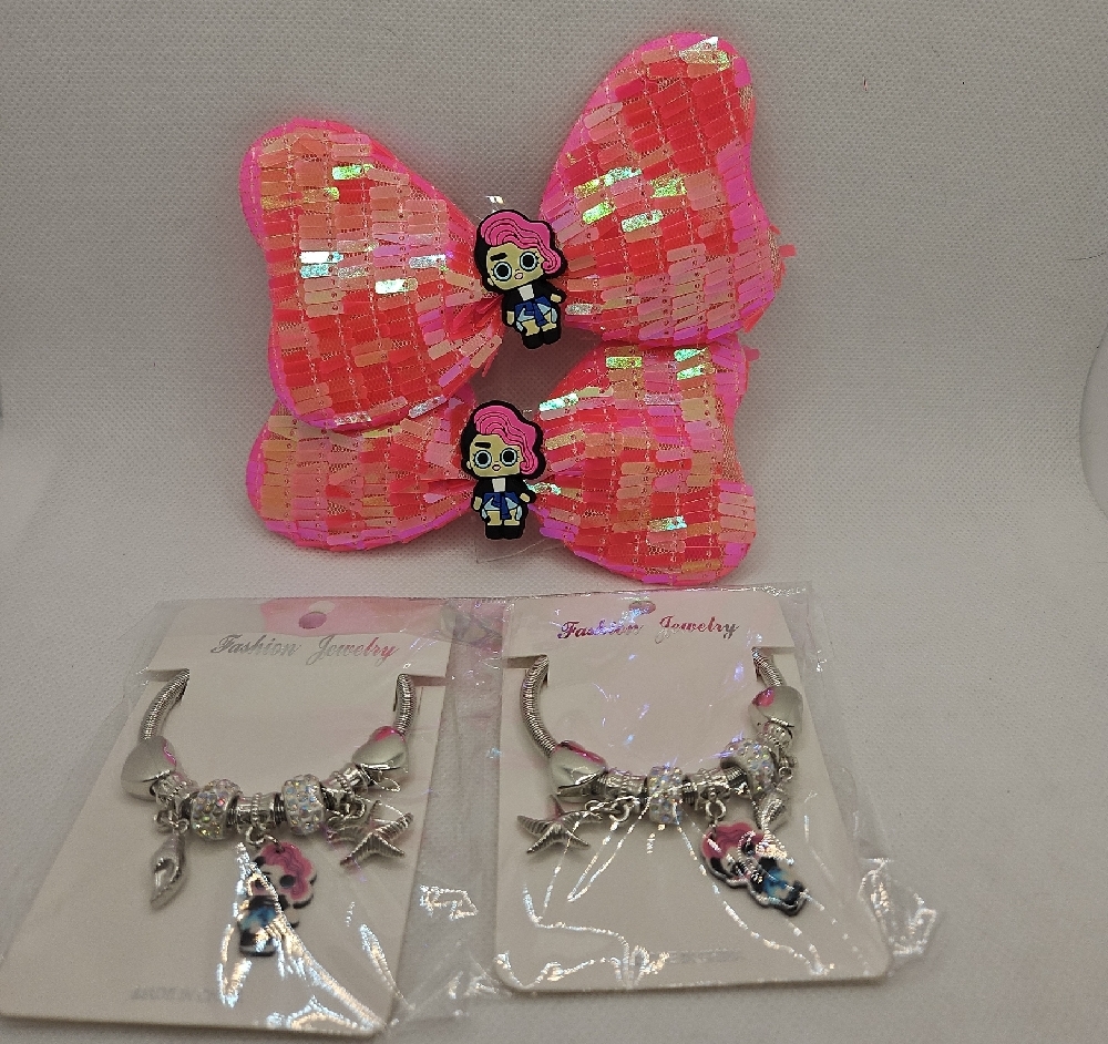 Fashion Jewelry Set with Pink Sequin Bow